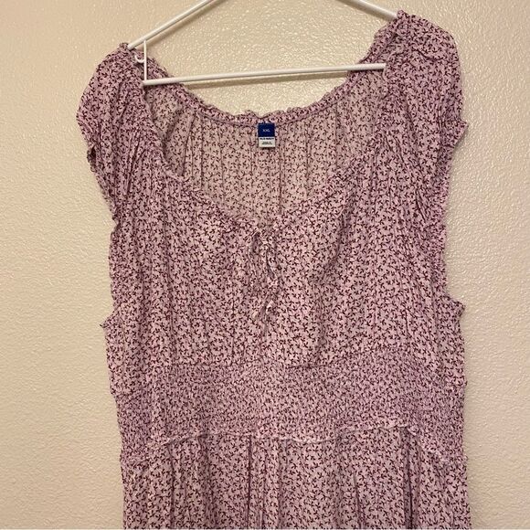 Old Navy Smocke fairy boho lavender Floral Maxi Dress baby doll flounce plus XXL - Picture 4 of 13